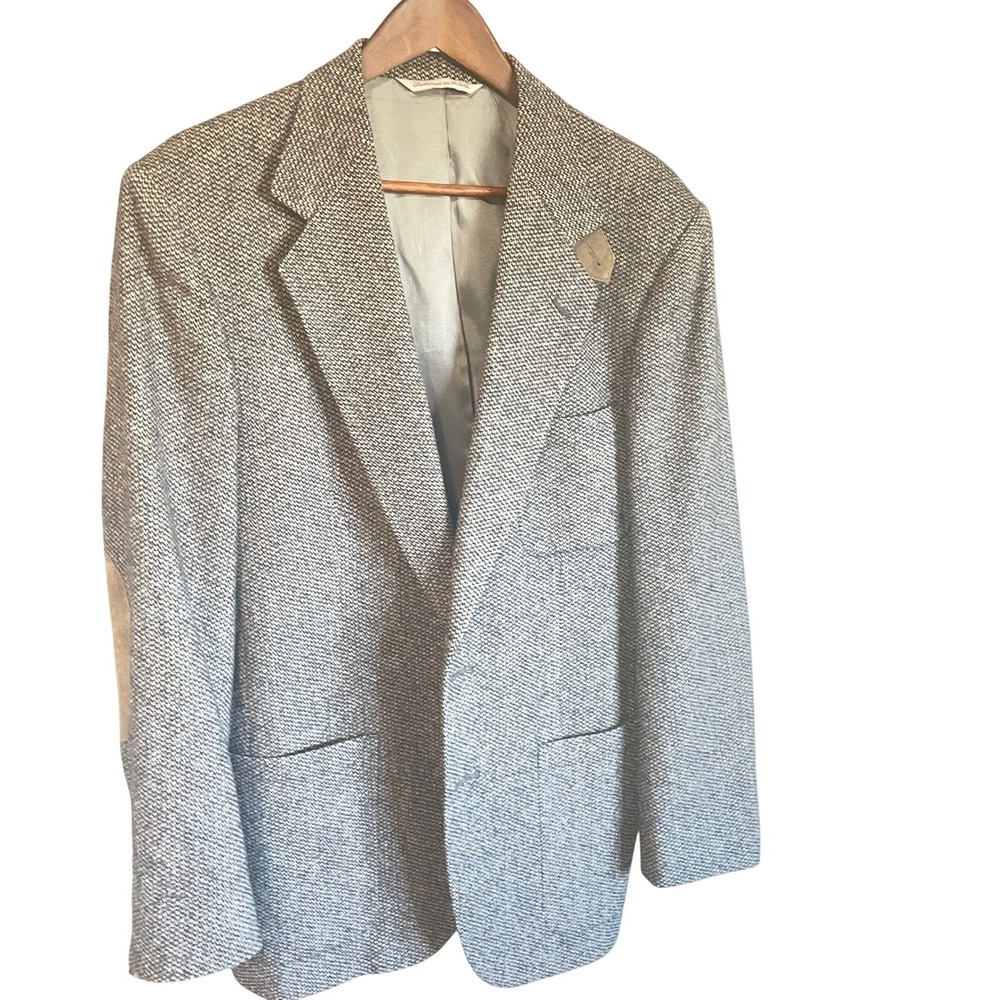 Vintage Stafford Tweed Blazer Sport Coat‎ Mens 40R Lambswool Elbow Patches Gray